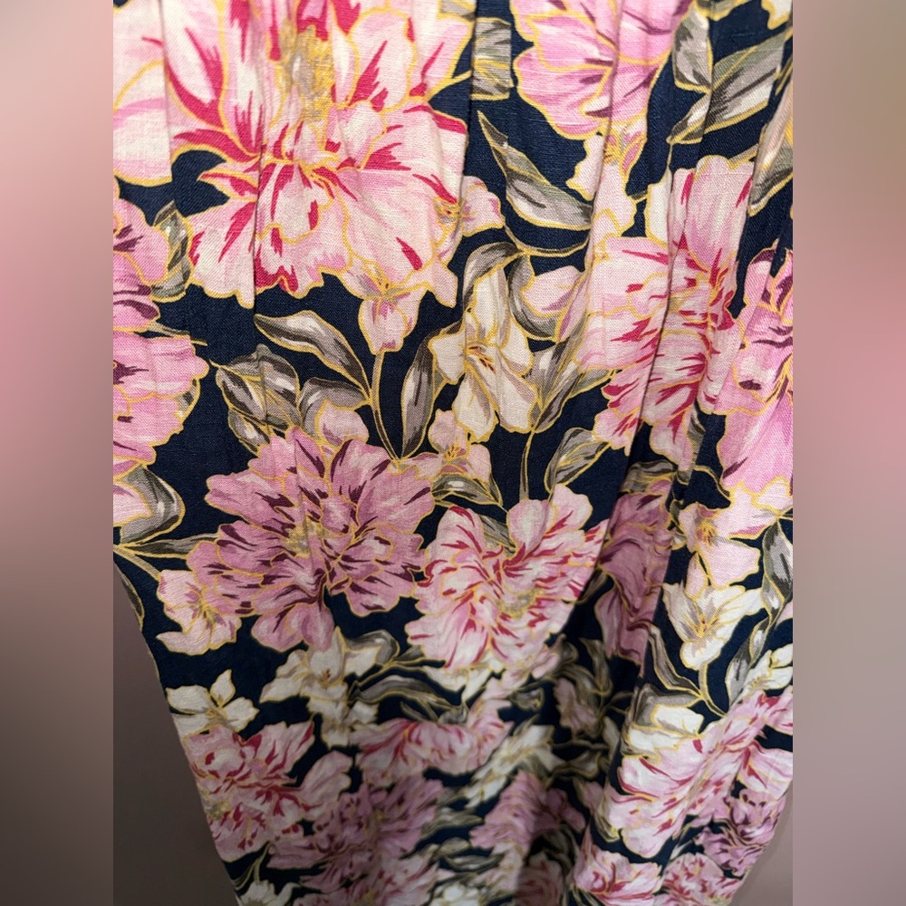 PETAL + PUP Smocked Long Sleeve Floral Maxi Dress in Navy and Pink Size XL - Picture 3 of 5